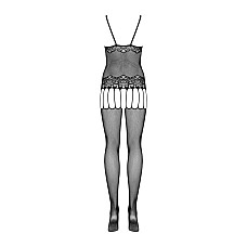 Бодистокинг Obsessive Bodystocking F235 S/M/L, тонкие подвязки, нежный декор, сеточка