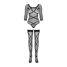 Бодистокинг Obsessive Bodystocking G320 S/M/L, чулки, боди, декор в виде линий