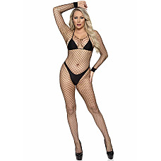 Бодистокинг в крупную сетку Leg Avenue Long Sleeved Bodystocking One size Black, длинный рукав