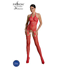 Бодістокінг Passion ECO BS002 red, з доступом, імітація підв’язок, абстрактний малюнок