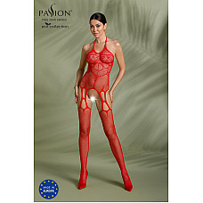 Бодістокінг Passion ECO BS002 red, з доступом, імітація підв’язок, абстрактний малюнок