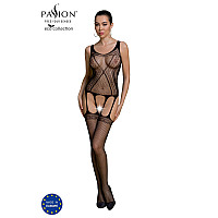 Бодістокінг Passion ECO BS007 black, з доступом, силуетний малюнок, імітація підв’язок