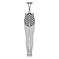 Сітчастий бодістокінг з імітацією боді Obsessive Bodystocking G332 S/M/L, black, з доступом