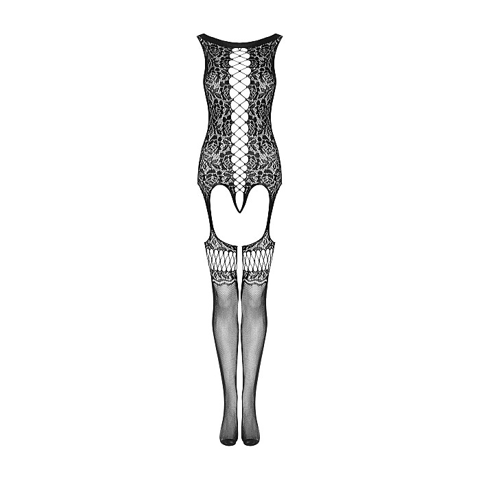 Бодістокінг Obsessive Bodystocking F236 S/Ml/L, глибоке декольте, імітація шнурівки
