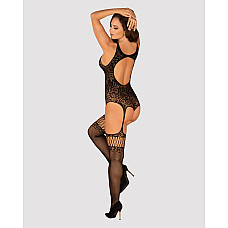 Бодистокинг Obsessive Bodystocking F236 S/Ml/L, глубокое декольте, имитация шнуровки