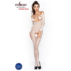 Бодістокінг Passion BS031 white, комбінезон з відкритими грудьми
