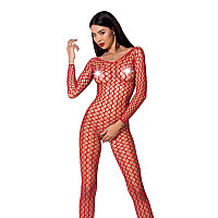 Бодістокінг Passion BS068 red, комбінезон, велика сітка, довгий рукав