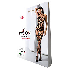 Бодістокінг Passion BS067 black, комбінезон, імітація панчох і топа на бретелях