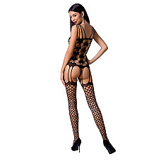 Бодістокінг Passion BS067 black, комбінезон, імітація панчох і топа на бретелях