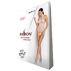 Бодистокинг в крупную сетку Passion BS087 white, открытая спина, халтер, с доступом