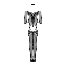 Нейлоновий бодістокінг з імітацією панчіх Obsessive Bodystocking G333 S/M/L, black, з доступом