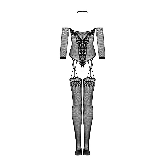 Нейлоновий бодістокінг з імітацією панчіх Obsessive Bodystocking G333 S/M/L, black, з доступом