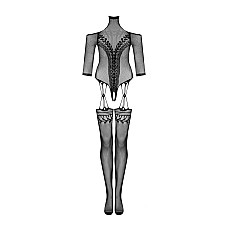 Нейлоновий бодістокінг з імітацією панчіх Obsessive Bodystocking G333 S/M/L, black, з доступом