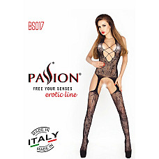 Бодістокінг Passion BS017 black, комбінезон, імітація панчіх і пояса