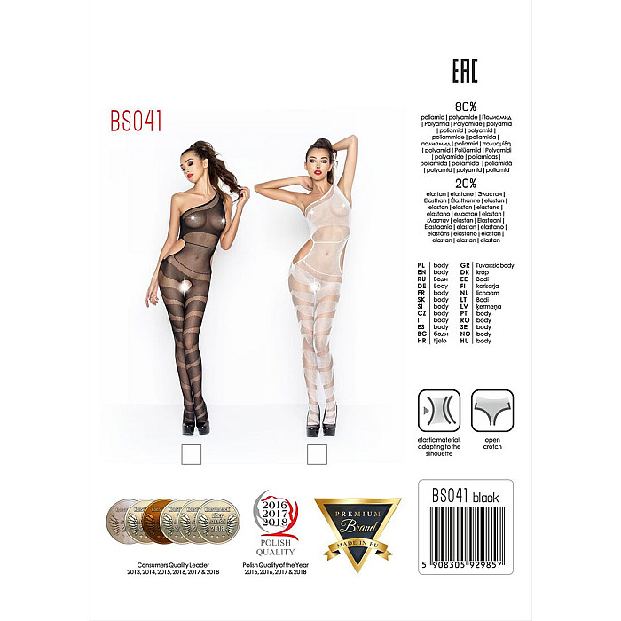 Бодістокінг Passion BS041 white, комбінезон, лямки на одне плече