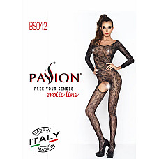 Бодистокинг Passion BS042 black, комбинезон, длинный рукав, закрытое плечо