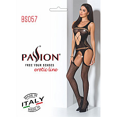 Бодістокінг Passion BS057 black, комбінезон, імітація панчох і пояса
