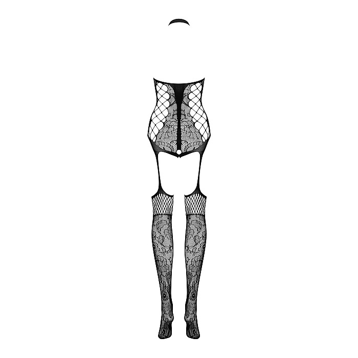 Бодістокінг Obsessive Bodystocking F240 XL/XXL,чорний, мереживний візерунок, імітація боді з панчохами