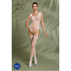 Бодістокінг Passion ECO BS007 white, з доступом, силуетний малюнок, імітація підв’язок