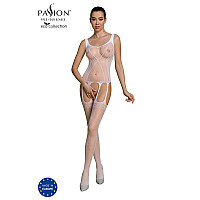 Бодістокінг Passion ECO BS007 white, з доступом, силуетний малюнок, імітація підв’язок