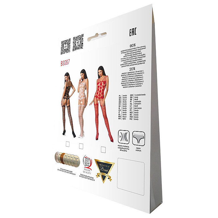 Бодистокинг Passion BS067 red, комбинезон, имитация чулок и топа на бретелях