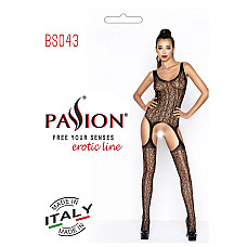 Бодистокинг Passion BS043 black, комбинезон, имитация чулок