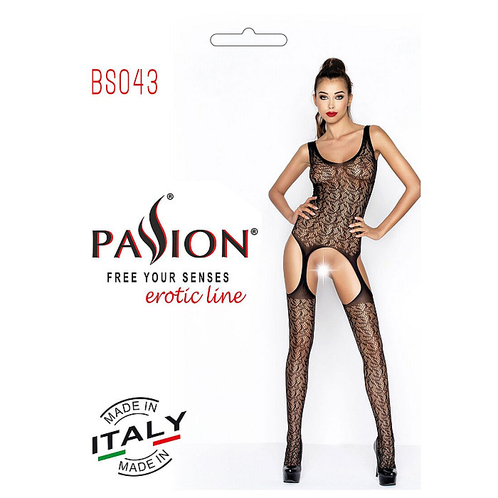 Бодистокинг Passion BS043 black, комбинезон, имитация чулок