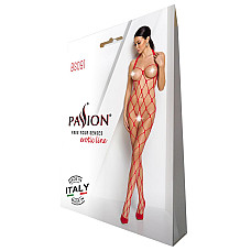 Бодистокинг в очень крупную сетку Passion BS091 red, с доступом