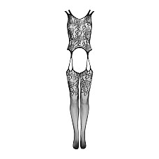 Бодістокінг Obsessive Bodystocking F237 XL/XXL, рослинне плетіння, імітація панчіх