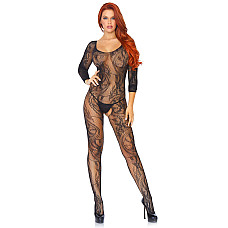 Бодістокінг Leg Avenue Swirl Lace Bodystocking One size Black, ажурна тканина, доступ