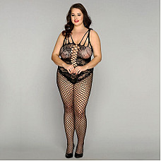Сетчатый бодистокинг JSY «Нежная Люси» Plus Size, black, имитация боди, имитация шнуровки