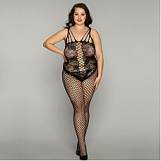 Сетчатый бодистокинг JSY «Нежная Люси» Plus Size, black, имитация боди, имитация шнуровки