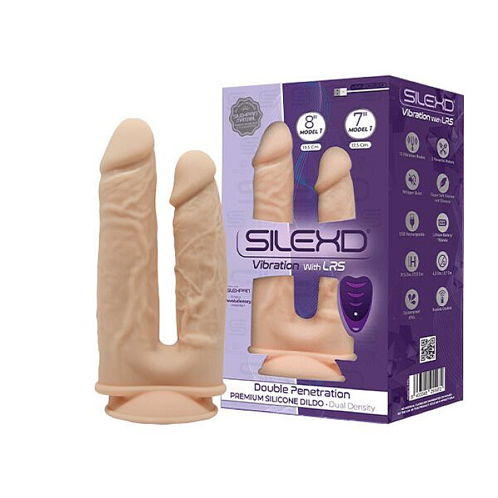 Двойной фаллоимитатор с вибрацией SilexD Double Gusto Vibro Flesh (Model 1 size 8" & 7") + LRS, диаметр 4,5 см и 3,7 см