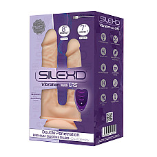 Двойной фаллоимитатор с вибрацией SilexD Double Gusto Vibro Flesh (Model 1 size 8" & 7") + LRS, диаметр 4,5 см и 3,7 см