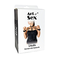 Кожаная женская портупея с наручниками Art of Sex - Ursula черная XS-2XL