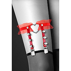 Гартер на ногу Bijoux Pour Toi - WITH HEART AND SPIKES Red, сексуальная подвязка с сердечком