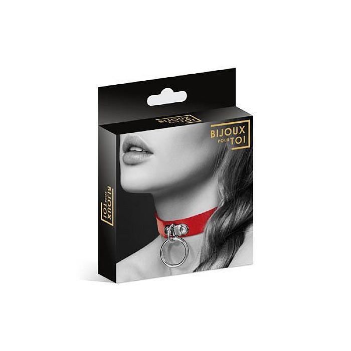 Чокер з кільцем для повідця Bijoux Pour Toi - FETISH Red, екошкіра