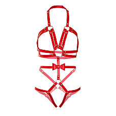 Портупея-тедди из ремней Leg Avenue Studded O-ring harness teddy S Red, экокожа