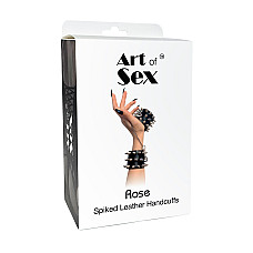 Наручники з шипами Art of Sex - Rose Spiked Leather Handcuffs, натуральна шкіра