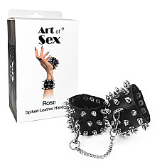 Наручники з шипами Art of Sex - Rose Spiked Leather Handcuffs, натуральна шкіра