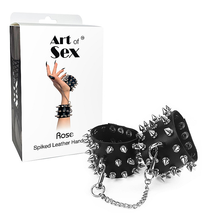 Наручники з шипами Art of Sex - Rose Spiked Leather Handcuffs, натуральна шкіра