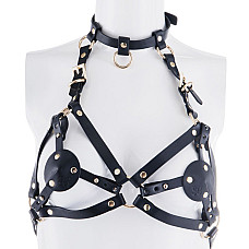 Портупея на грудь LOCKINK SEVANDA Queen Chest Harness with Removable Bra, черная, со съемными пэстис