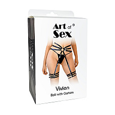 Сексуальные кожаные гартеры с поясом Art of Sex - Vivien, размер XS-M, цвет черный