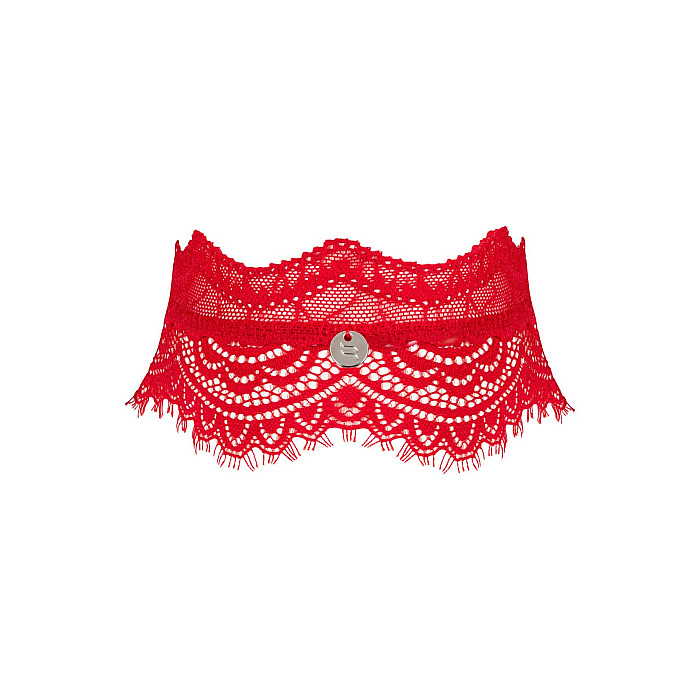 Широкий кружевной чокер Obsessive Bergamore choker, red