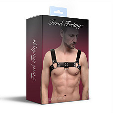 Мужская портупея на грудь из натуральной кожи Feral Feelings - Bulldog Harness Black