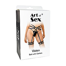 Сексуальные кожаные гартеры с поясом Art of Sex - Vivien, размер L-2X, цвет черный