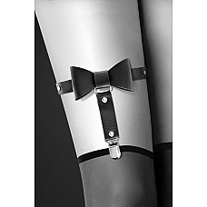 Гартер на ногу Bijoux Pour Toi - WITH BOW Black, сексуальная подвязка с бантиком, экокожа