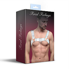 Мужская портупея на грудь из натуральной кожи Feral Feelings - Bulldog Harness White