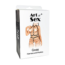 Набор портупея + трусики из кожи с цепочками Art of Sex - Cross, размер XS-M, цвет черный