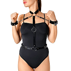 Женская портупея с наручниками Art of Sex - Ursula черная XS-2XL, экокожа